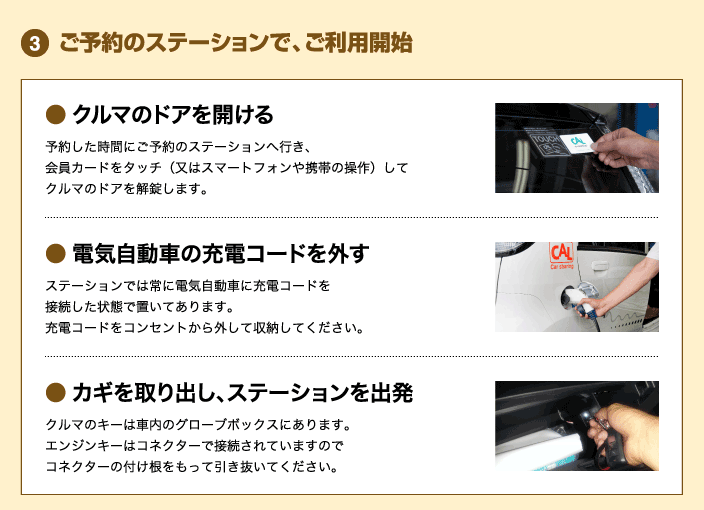 3.ご予約のステーションで、ご利用開始