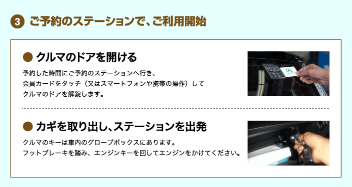 3.ご予約のステーションで、ご利用開始